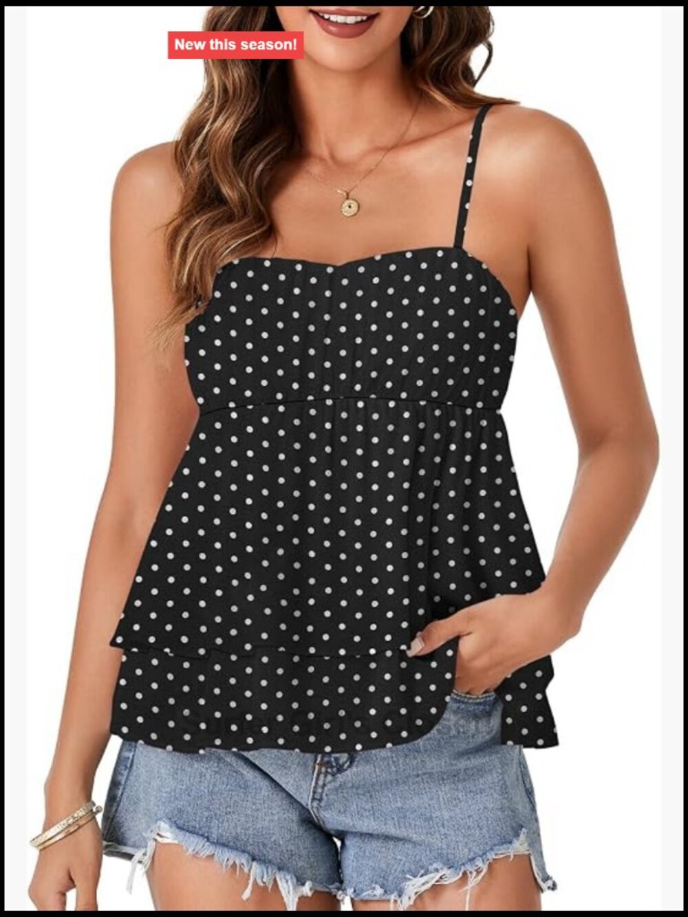 Spaghetti Strap Babydoll Cami Tank Top Sleeveless Flowy Ruffle